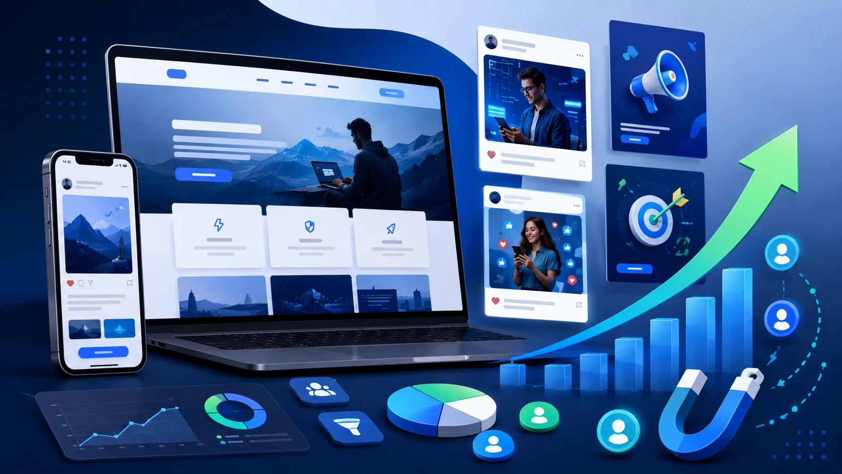 Mockup de campañas digitales para captación de usuarios